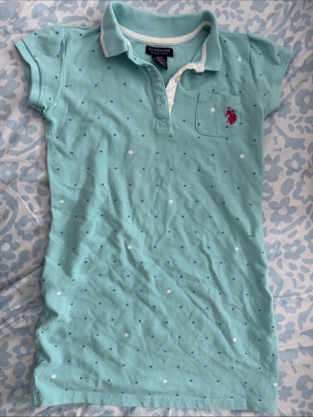 U.S. Polo Assn. Mint Green Polo Dress with Navy and White Polka Dots